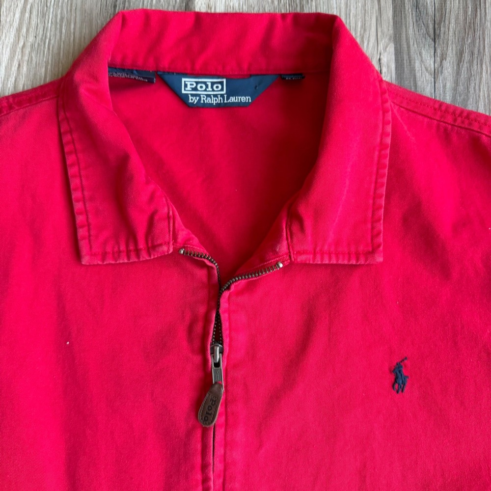 Vintage Polo Ralph Lauren Mens Red Cotton Harrington Jacket Full Zip Pony XXL - Picture 5 of 8